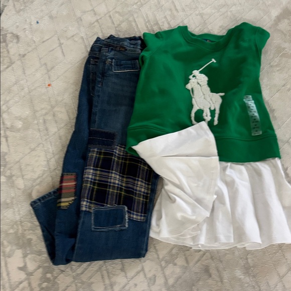 Green Polo Kids Shirt with White Accents - Picture 2 of 7
